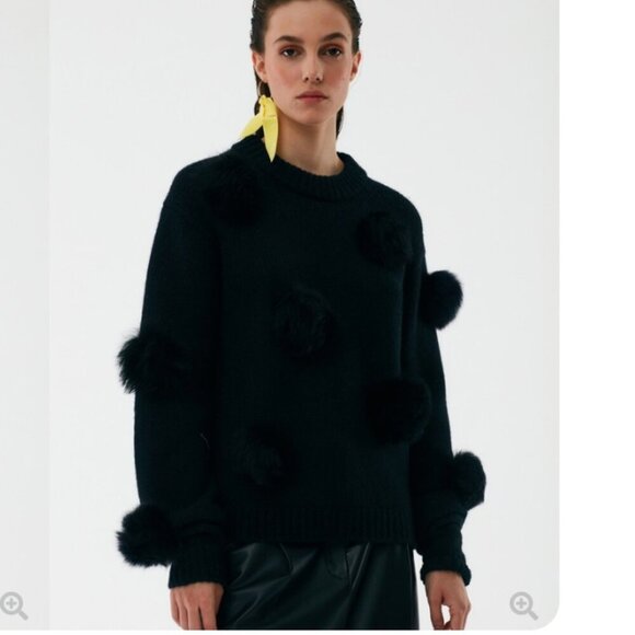 Tibi Black Alpaca Pom Pom Sweater - Picture 1 of 5